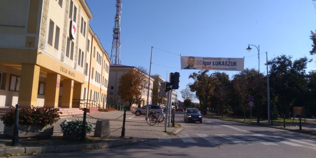 Baner wyborczy Igora ukaszuka w centrum Bielska (Fot. Jerzy Chmielewski)