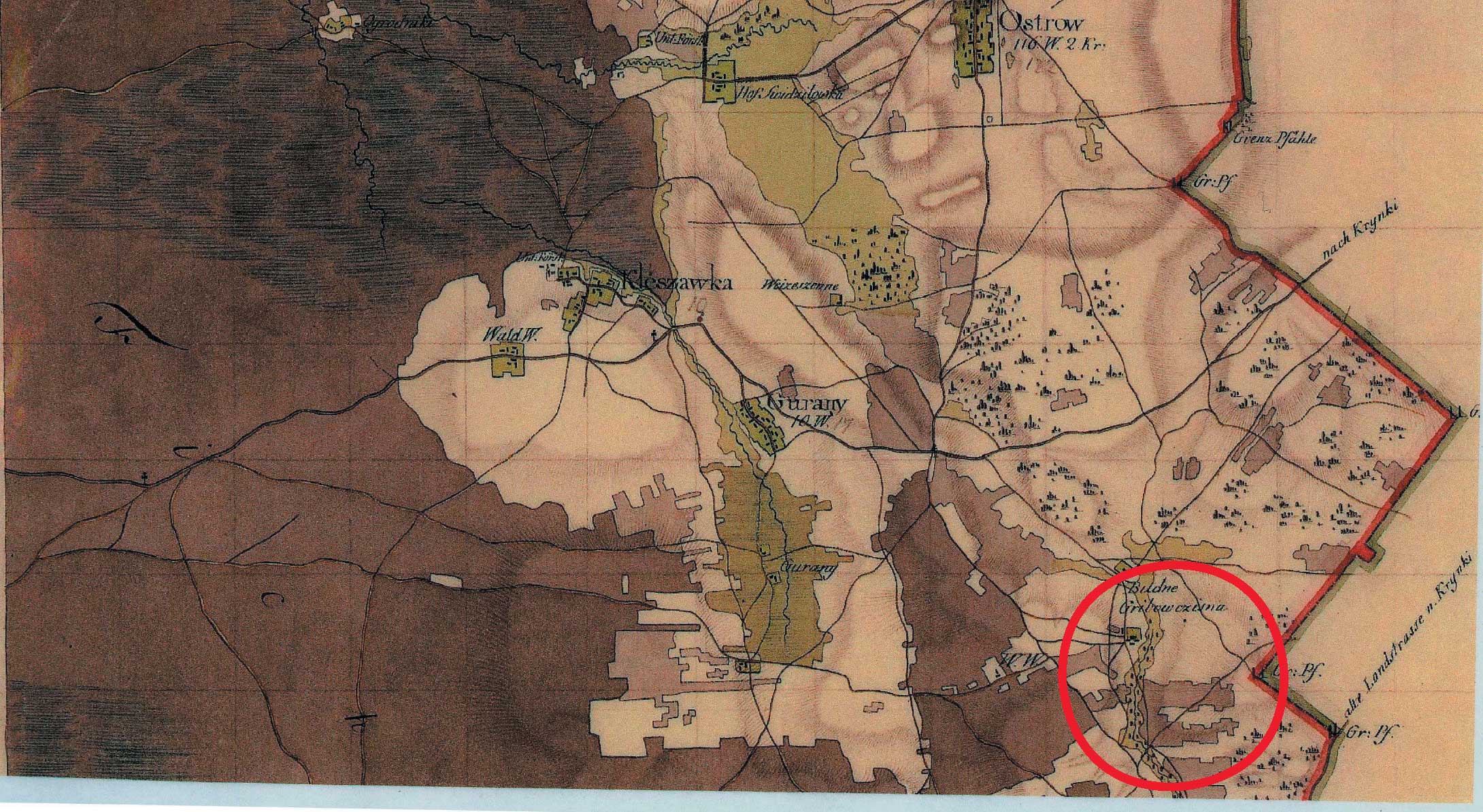 Na mapie z czasów pruskich, sporządzonej około 1800 r., Grzybowszczyzna była już dość dużą osadą Ze zbiorów autora
