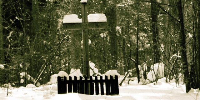 Krzyż ustawiony przy drodze Białowieża-Hajnówka, w miejscu śmierci gen. Józefa Bułak-Bałachowicza Ze zbiorów autora